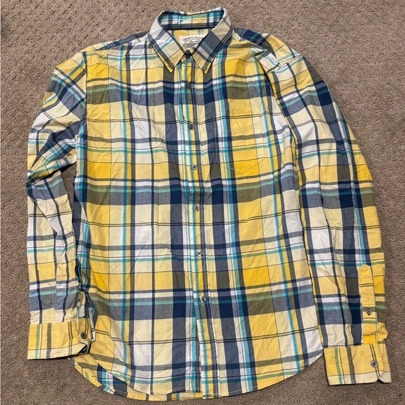 Aeropostale Men’s Button Down Shirt Yellow Plaid - Picture 1 of 3